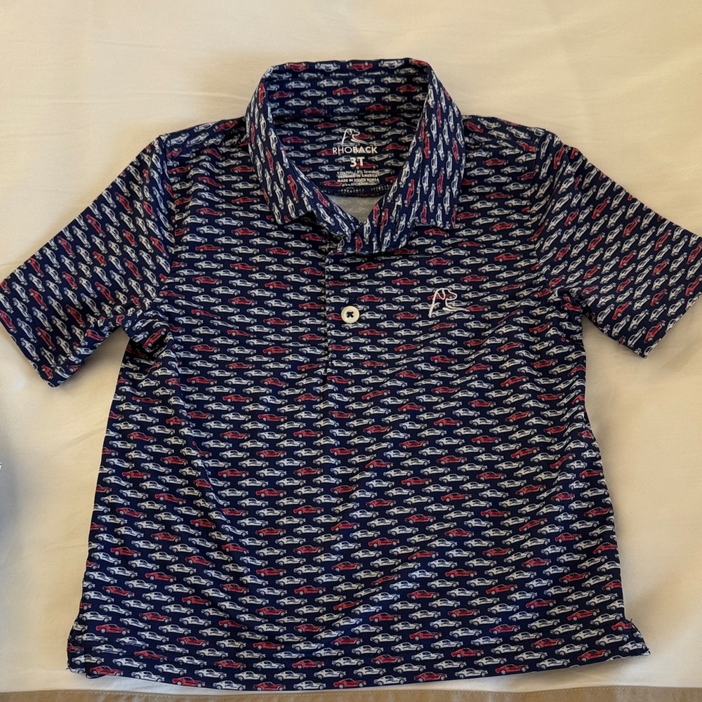 Rhoback 3T Kids Navy Blue / Red Car Print- Polo Shirt